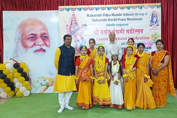 The festival of Vasant Panchami was celebrated with great enthusiasm at Maharishi Vidya Mandir Balaghat.